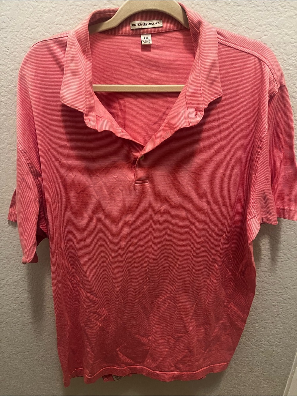 Peter Millar Polo Shirt Mens XXL Pink White Striped 100% Cotton Golf